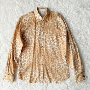 VTG ESCADA Woman Gold Tan Leopard Cotton Button Down Long Sleeve Top EU34 Luxury